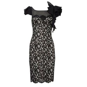 Karen Millen Black White Lace Dress Ruffle